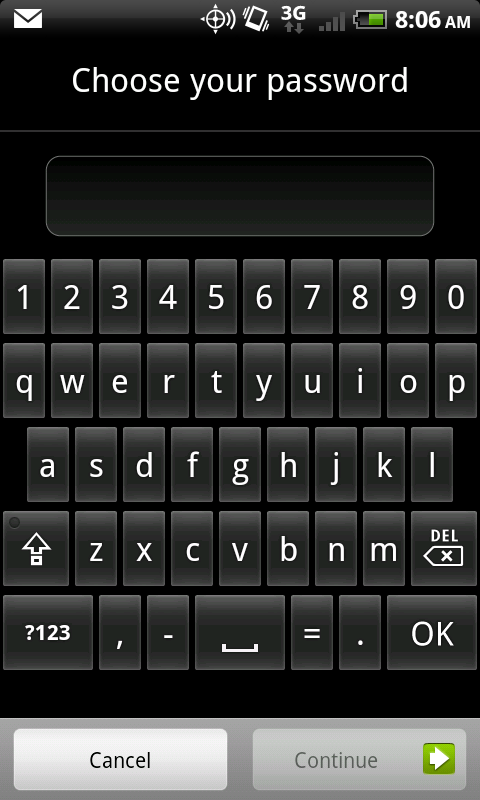 Android alphanumeric lock