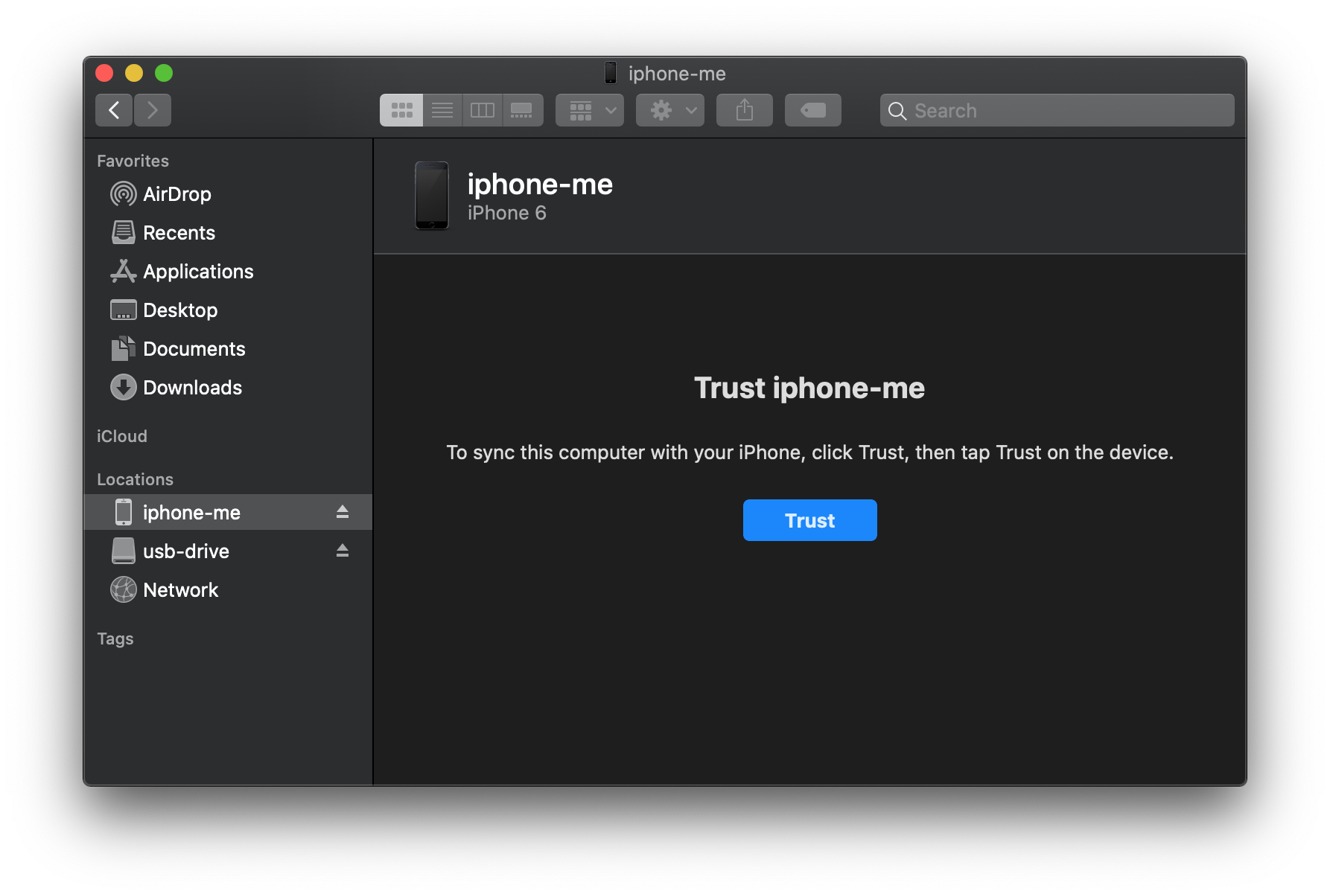 macOS Catalina Finder Untrusted iOS device